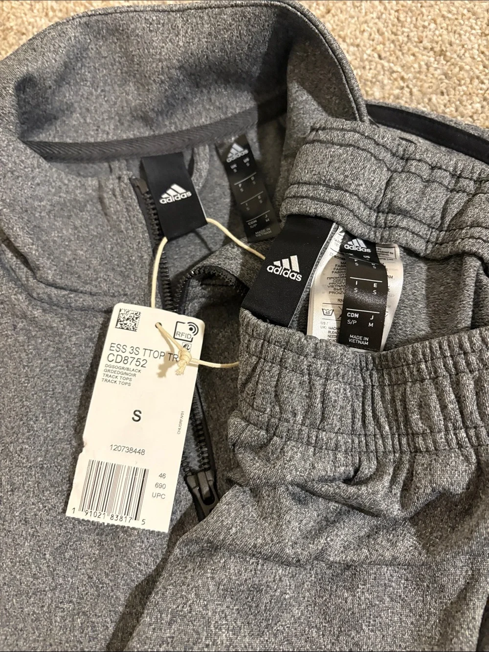 adidas Gray and Black Three-Stripe Track Jacket & Pants Set